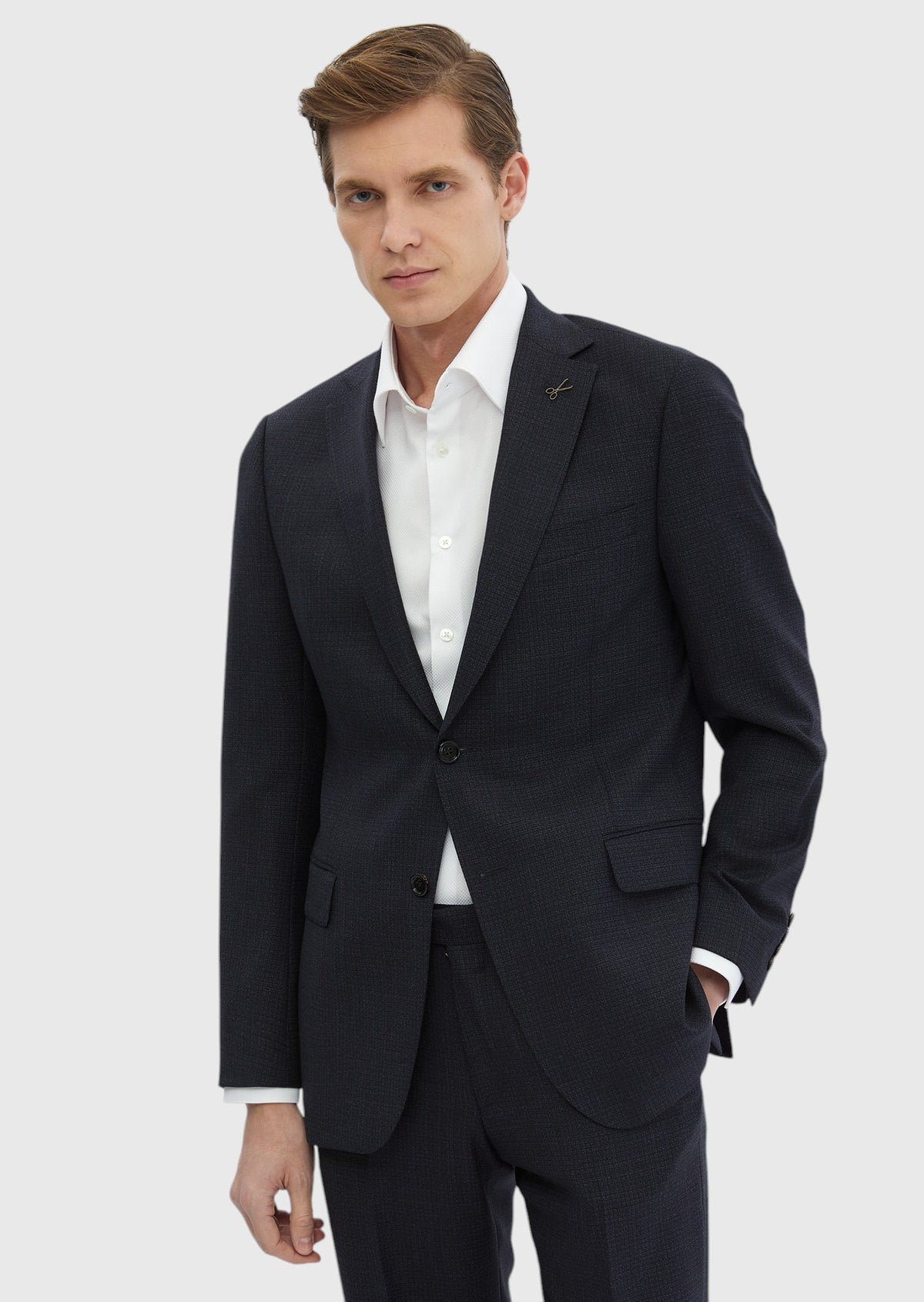Lacivert Desenli Regular Fit %100 Yün Takım Elbise