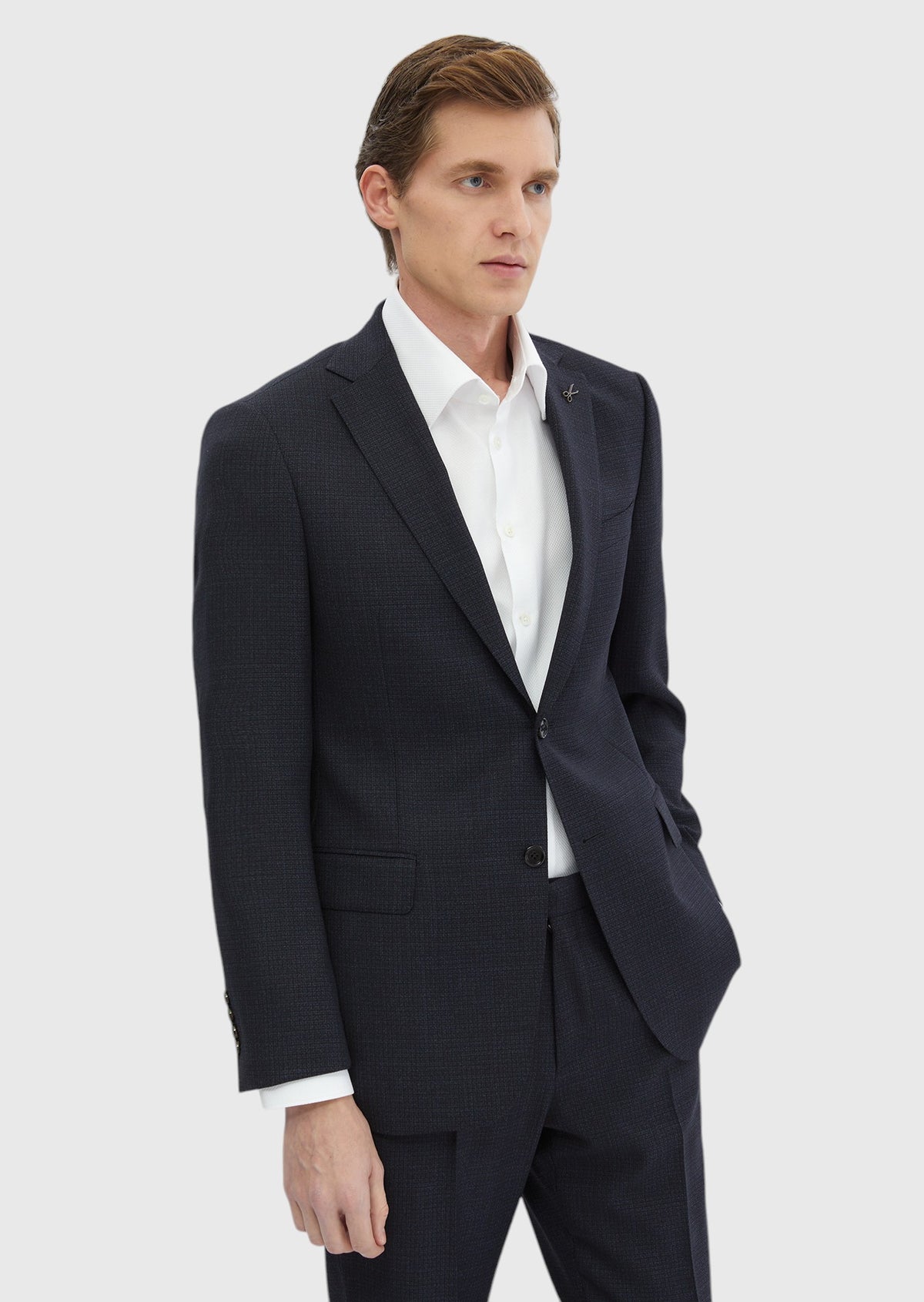 Lacivert Desenli Regular Fit %100 Yün Takım Elbise