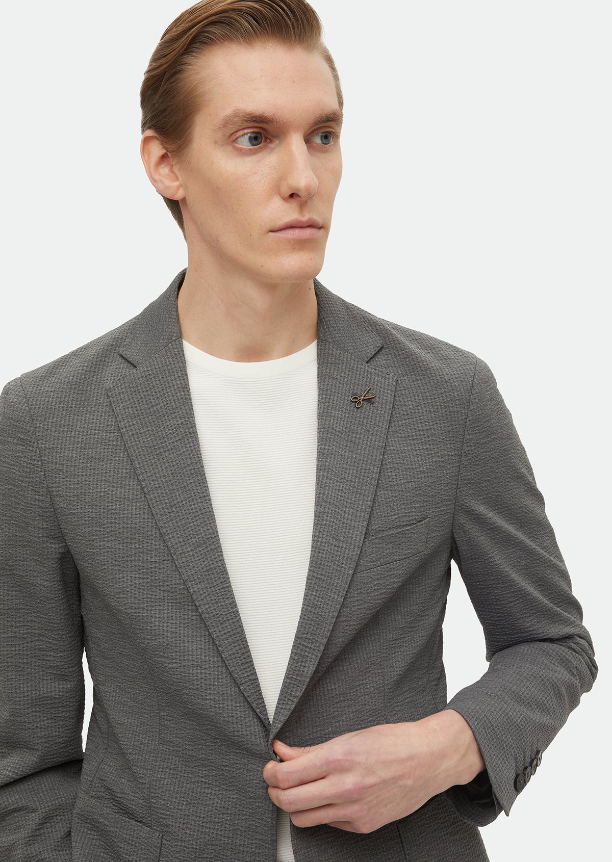 Gri Desenli Comfort Fit Örme Takım Elbise