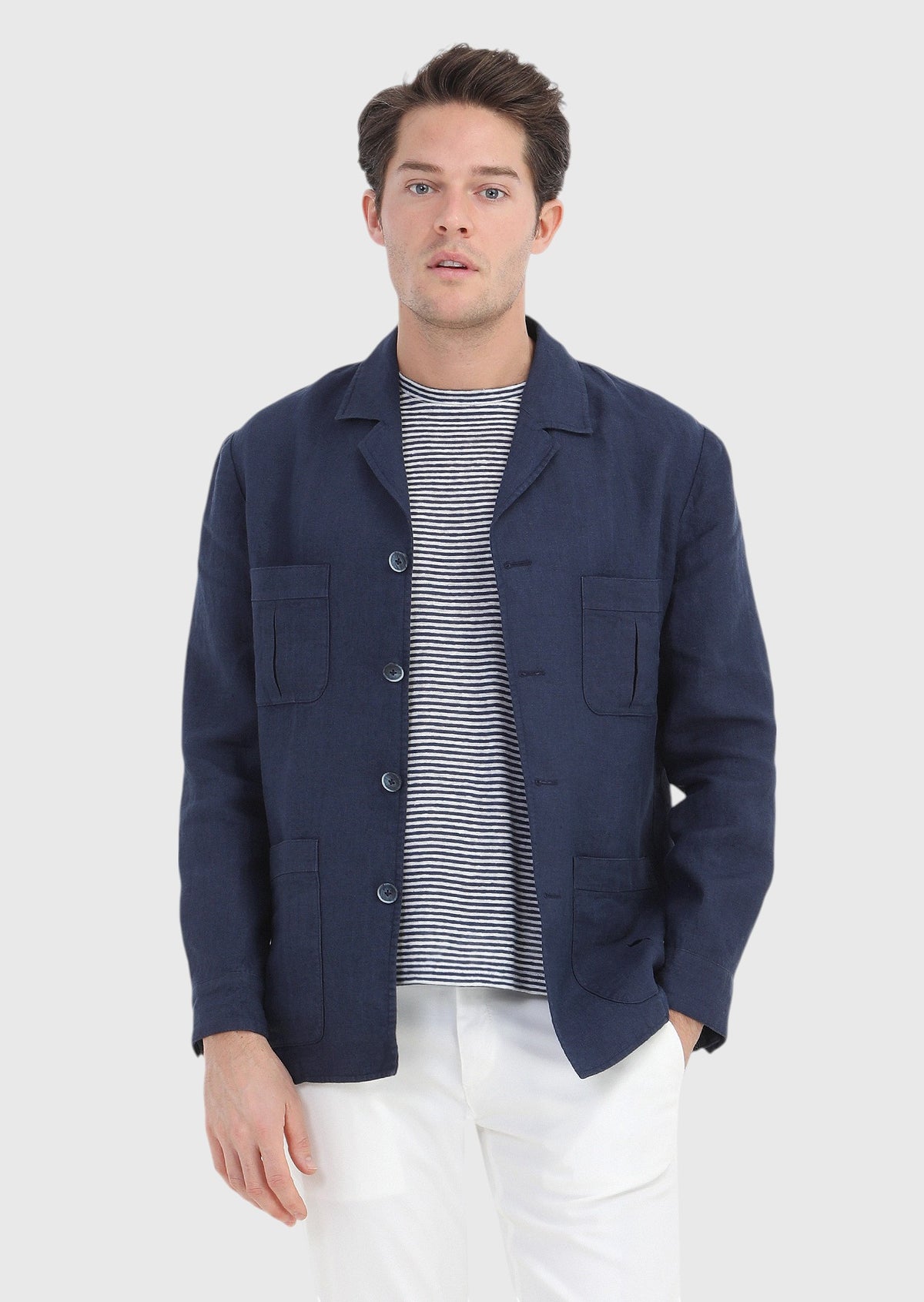 Lacivert Düz Slim Fit Pamuk Karışımlı Ceket