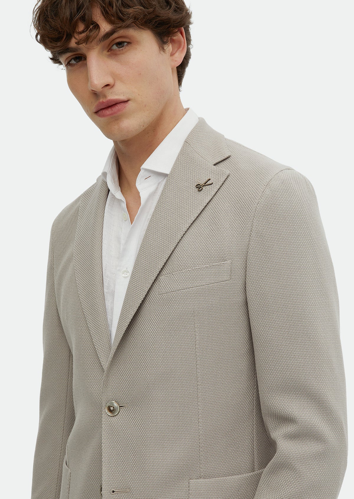 Bej Desenli Shirt Shoulder Slim Fit Pamuk Karışımlı Ceket
