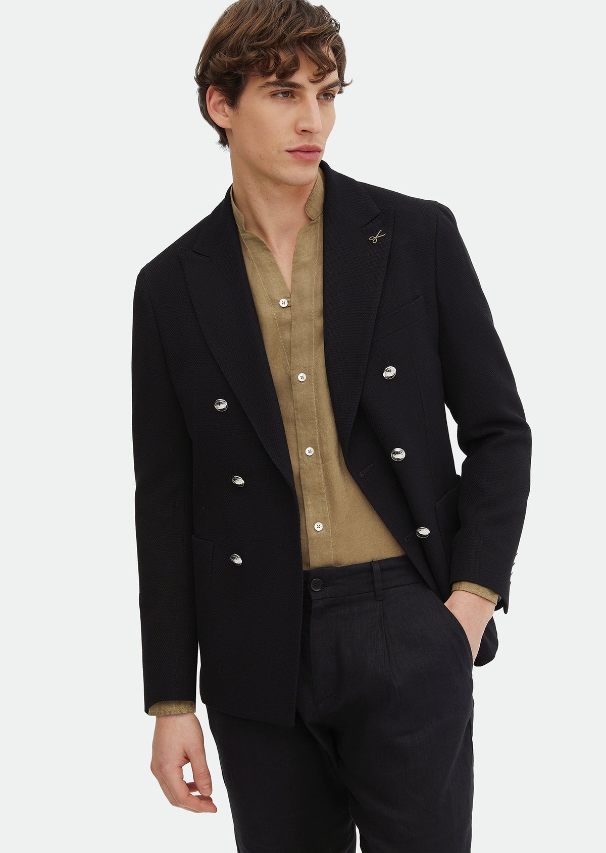 Siyah Desenli Shirt Shoulder Slim Fit Pamuk Karışımlı Ceket