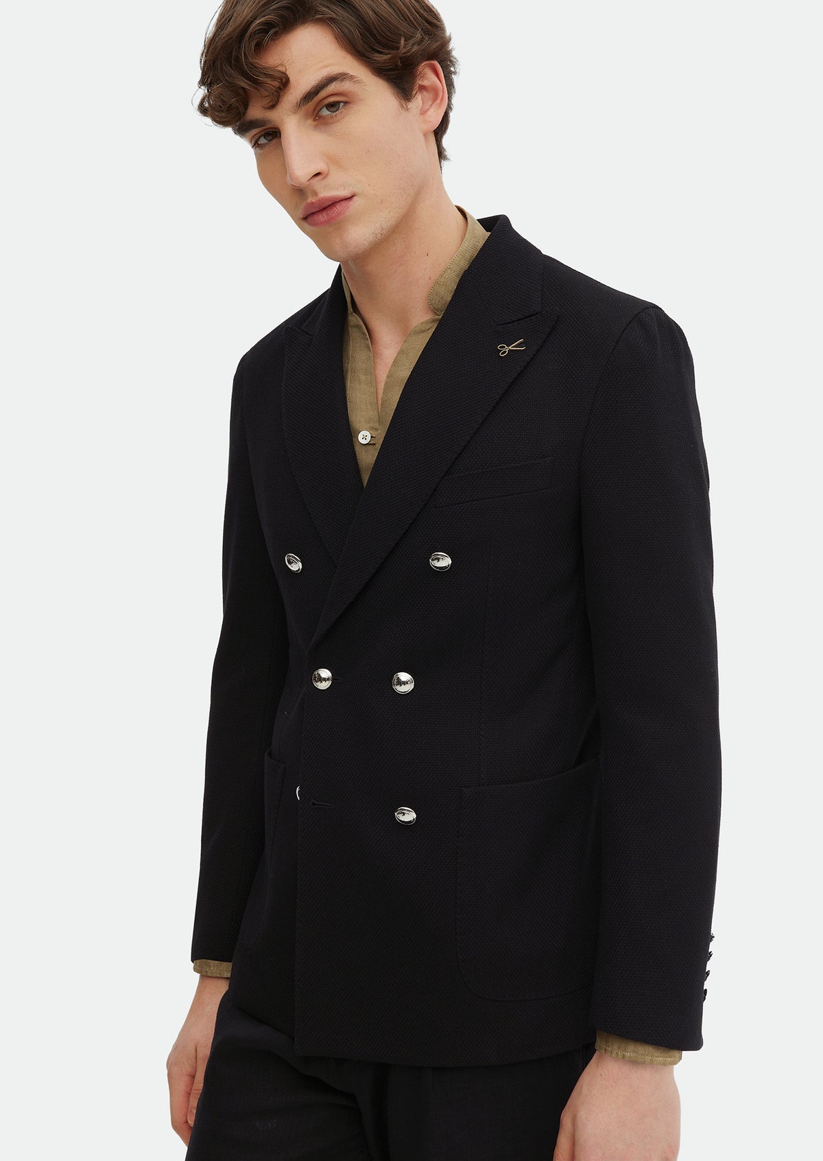 Siyah Desenli Shirt Shoulder Slim Fit Pamuk Karışımlı Ceket