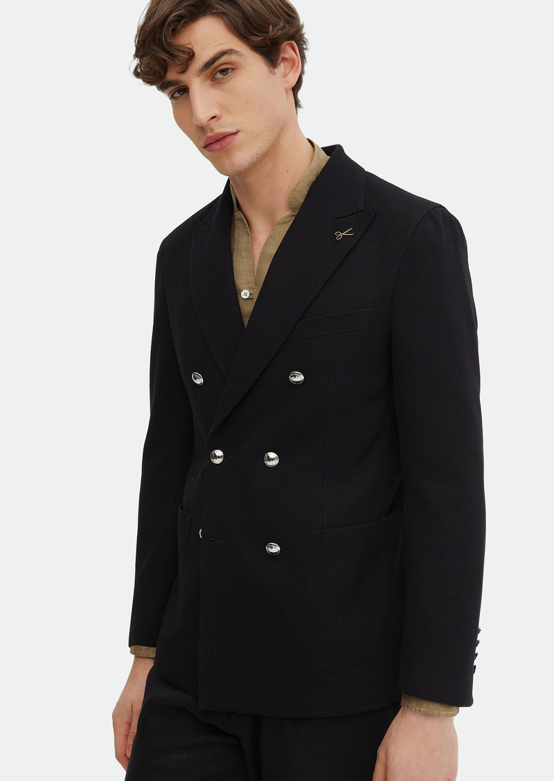 Siyah Desenli Shirt Shoulder Slim Fit Pamuk Karışımlı Ceket