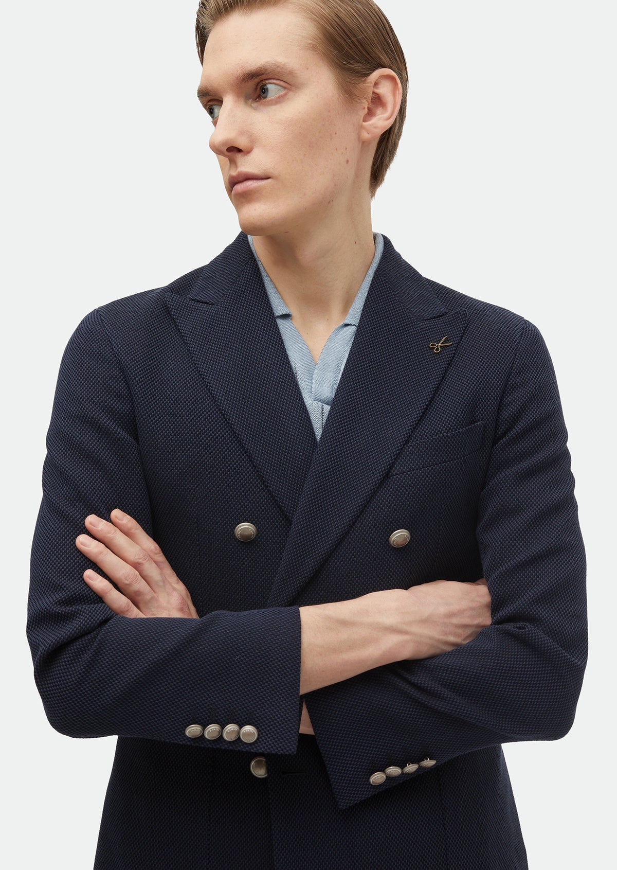 Lacivert Desenli Shirt Shoulder Slim Fit Pamuk Karışımlı Ceket