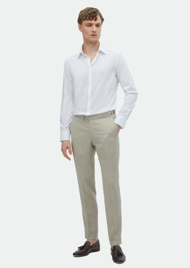 Beyaz Düz Slim Fit Uzun Dokuma Klasik Gömlek