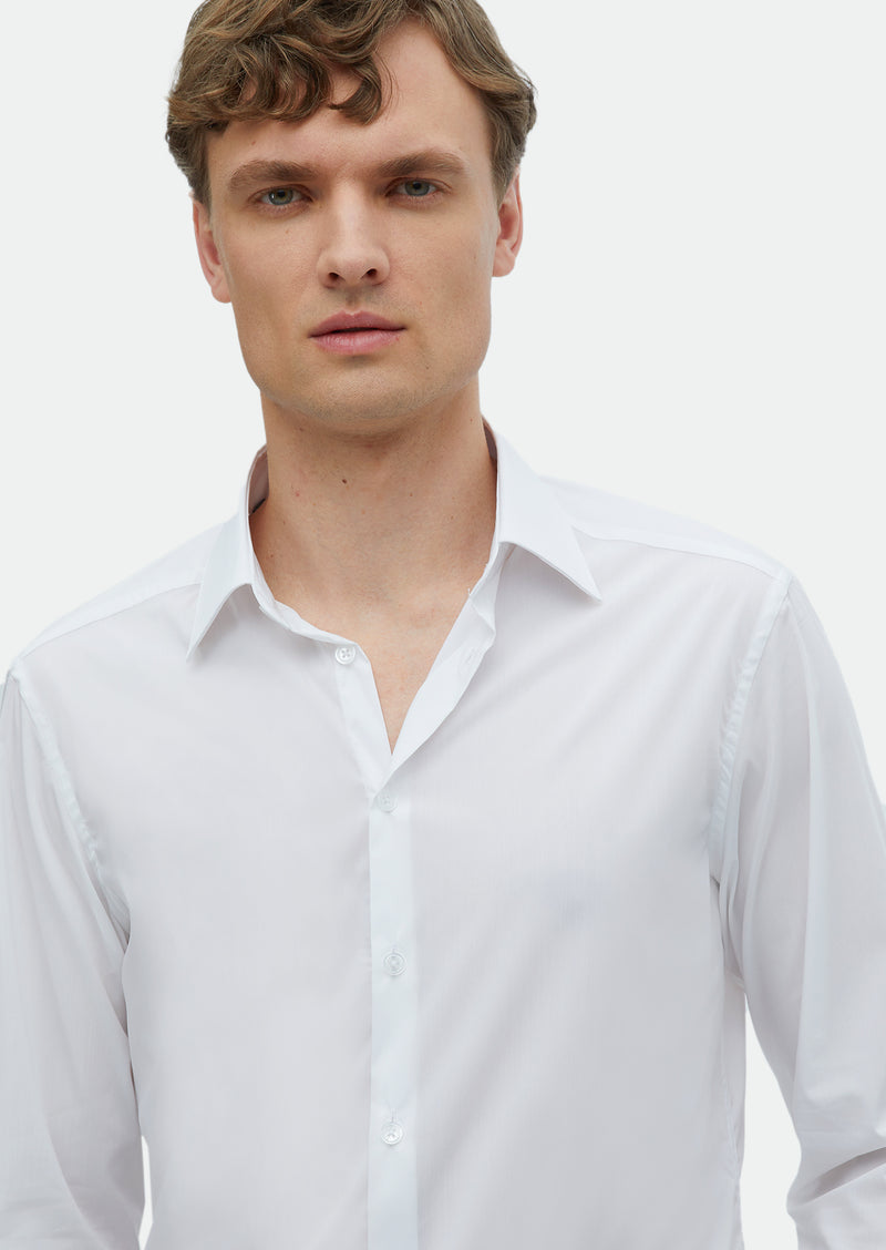 Beyaz Düz Slim Fit Uzun Dokuma Klasik Gömlek