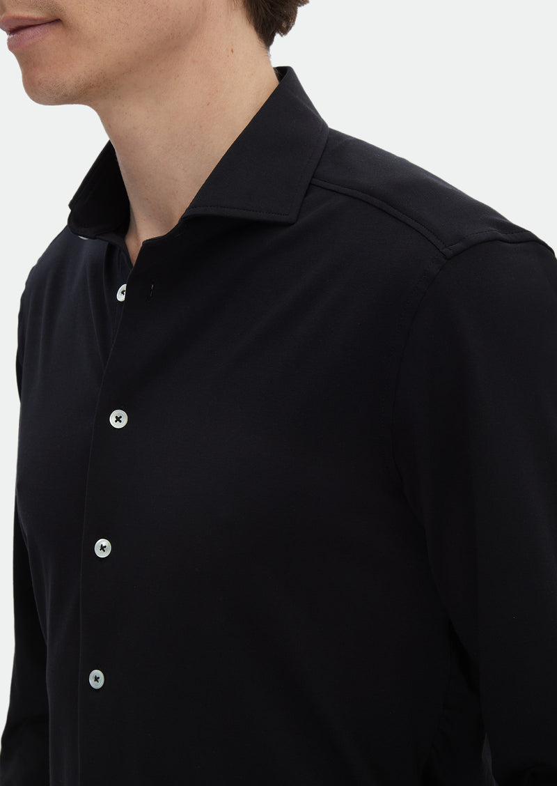 Siyah Düz Regular Fit Uzun Casual Pamuk Karışımlı Gömlek