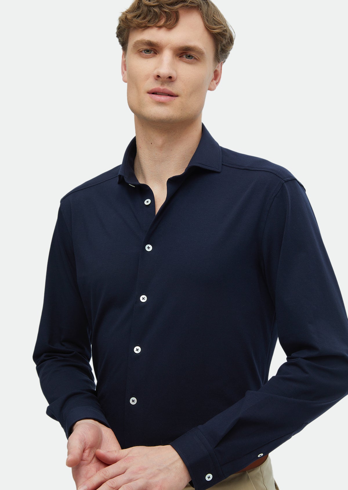 Lacivert Düz Regular Fit Uzun Casual Pamuk Karışımlı Gömlek