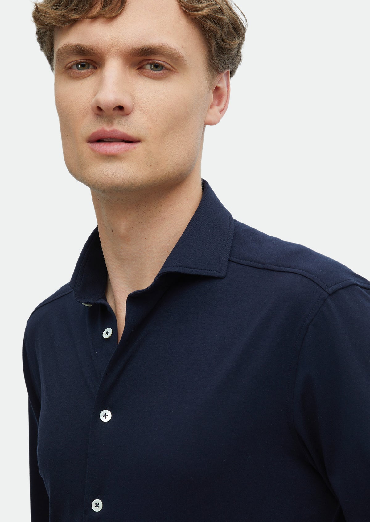 Lacivert Düz Regular Fit Uzun Casual Pamuk Karışımlı Gömlek