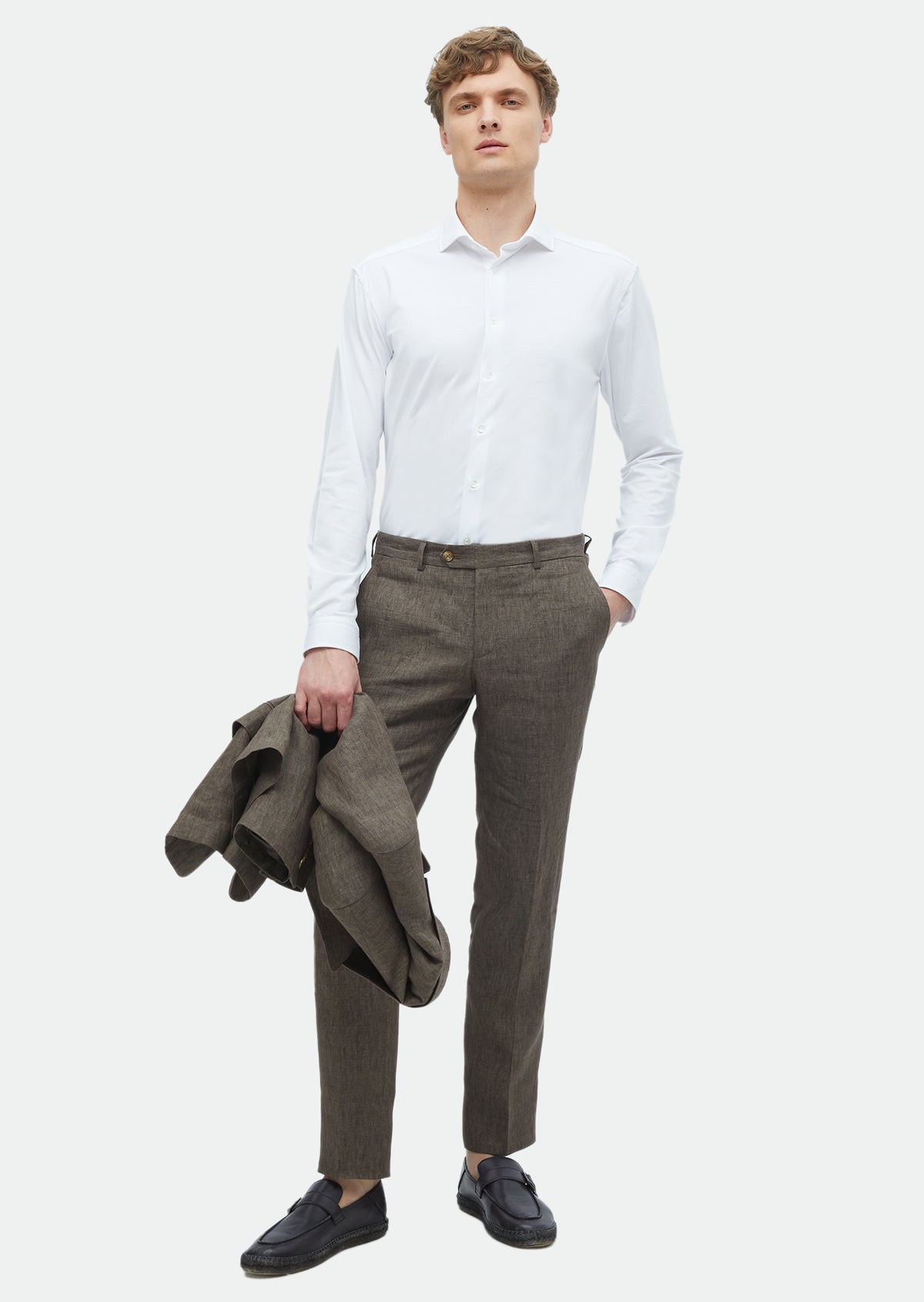 Beyaz Düz Regular Fit Uzun Casual Pamuk Karışımlı Gömlek