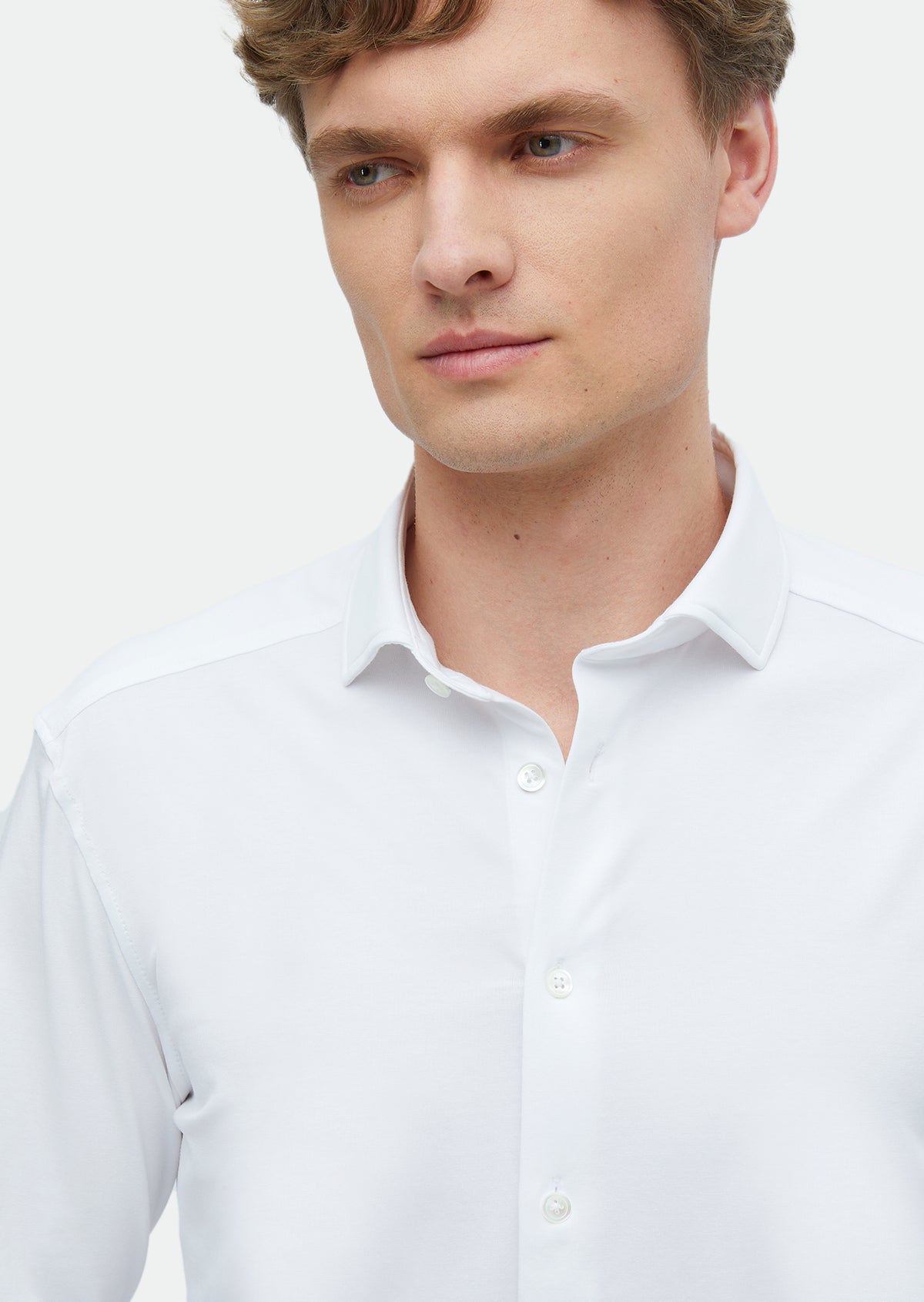 Beyaz Düz Regular Fit Uzun Casual Pamuk Karışımlı Gömlek