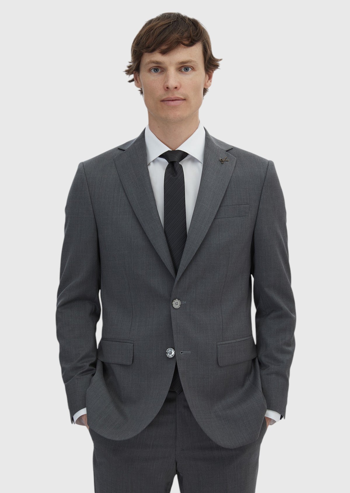 Gri Düz Slim Fit %100 Yün Takım Elbise