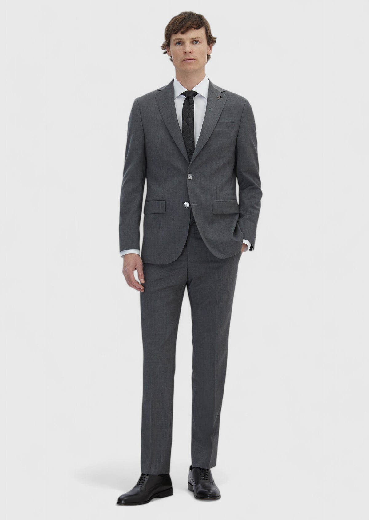 Gri Düz Slim Fit %100 Yün Takım Elbise