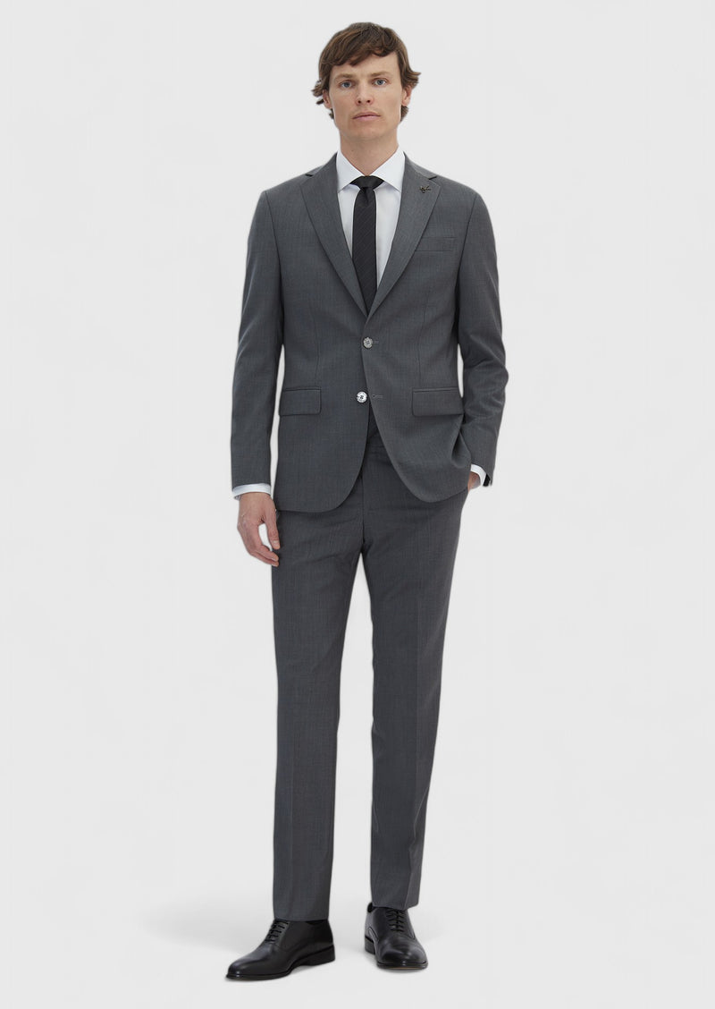 Gri Düz Slim Fit %100 Yün Takım Elbise