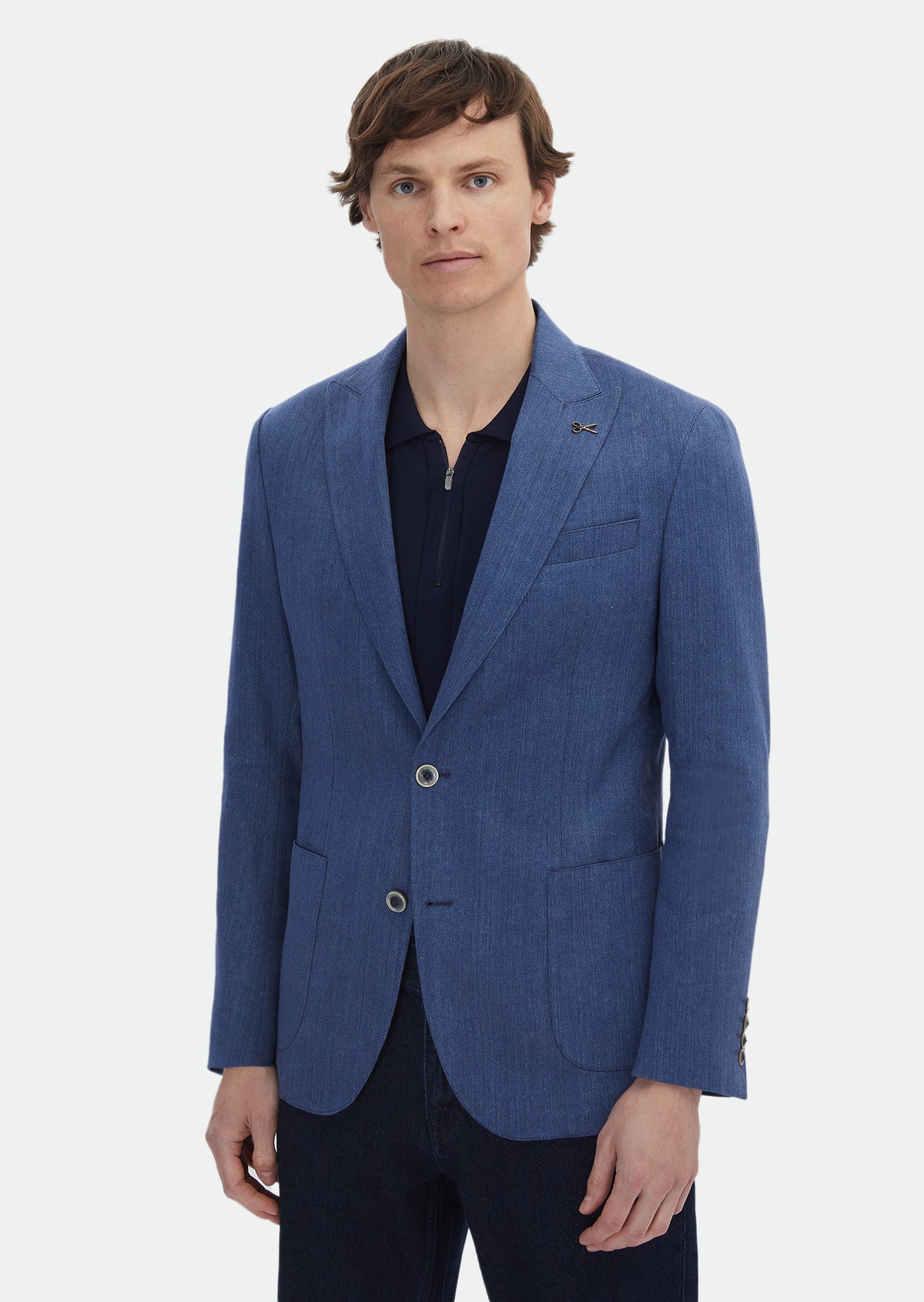 İndigo Desenli Zeroweight Slim Fit Pamuk Karışımlı Ceket