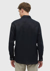 Siyah Düz Casual Fit Uzun Dokuma Casual %100 Keten Gömlek