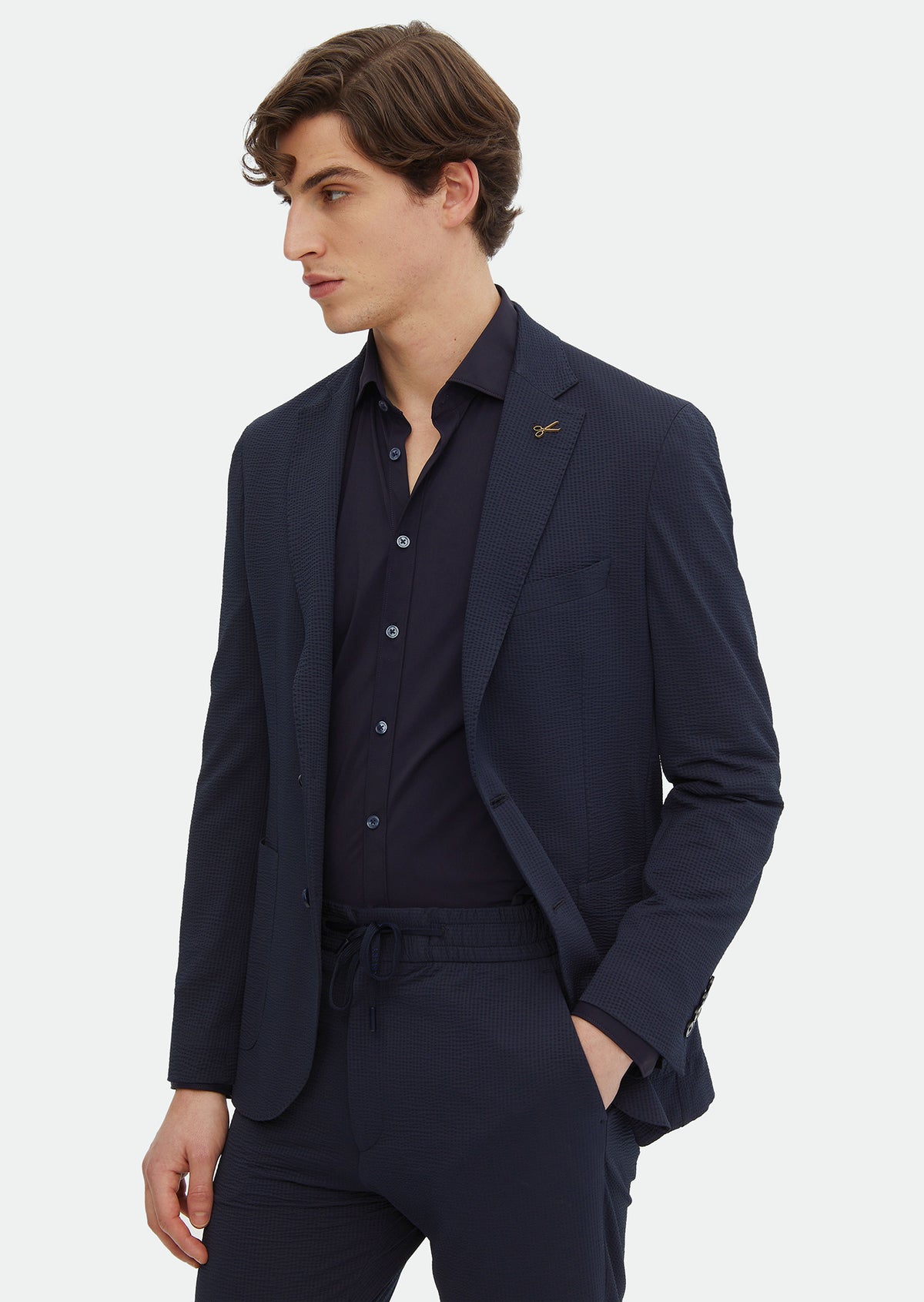 Lacivert Desenli Comfort Fit Örme Takım Elbise