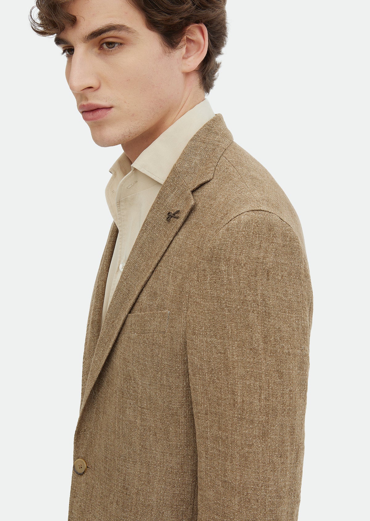 Vizon Desenli Shirt Shoulder Slim Fit %100 Keten Ceket