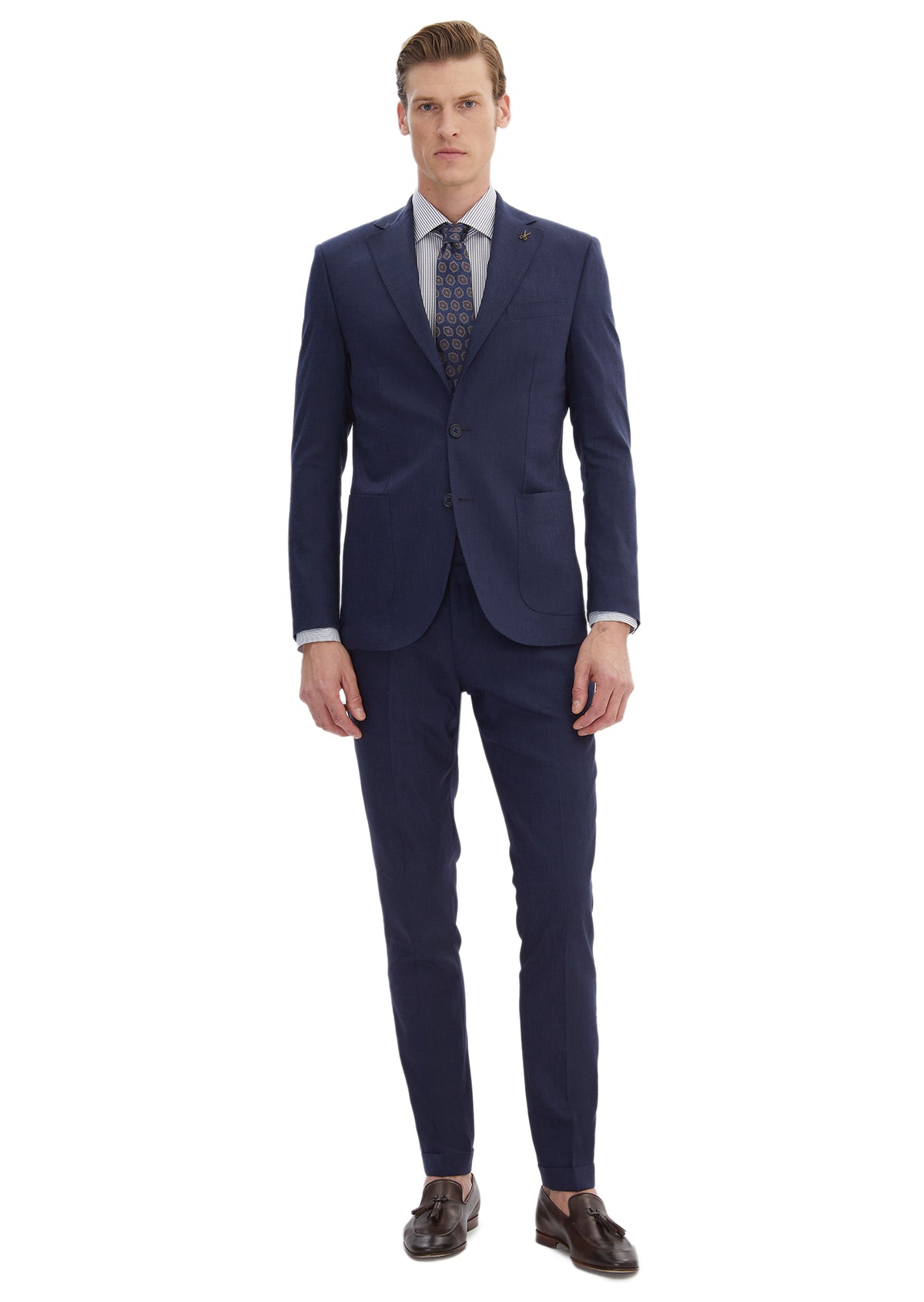 Lacivert Düz Zeroweight Slim Fit Yün Karışımlı Takım Elbise
