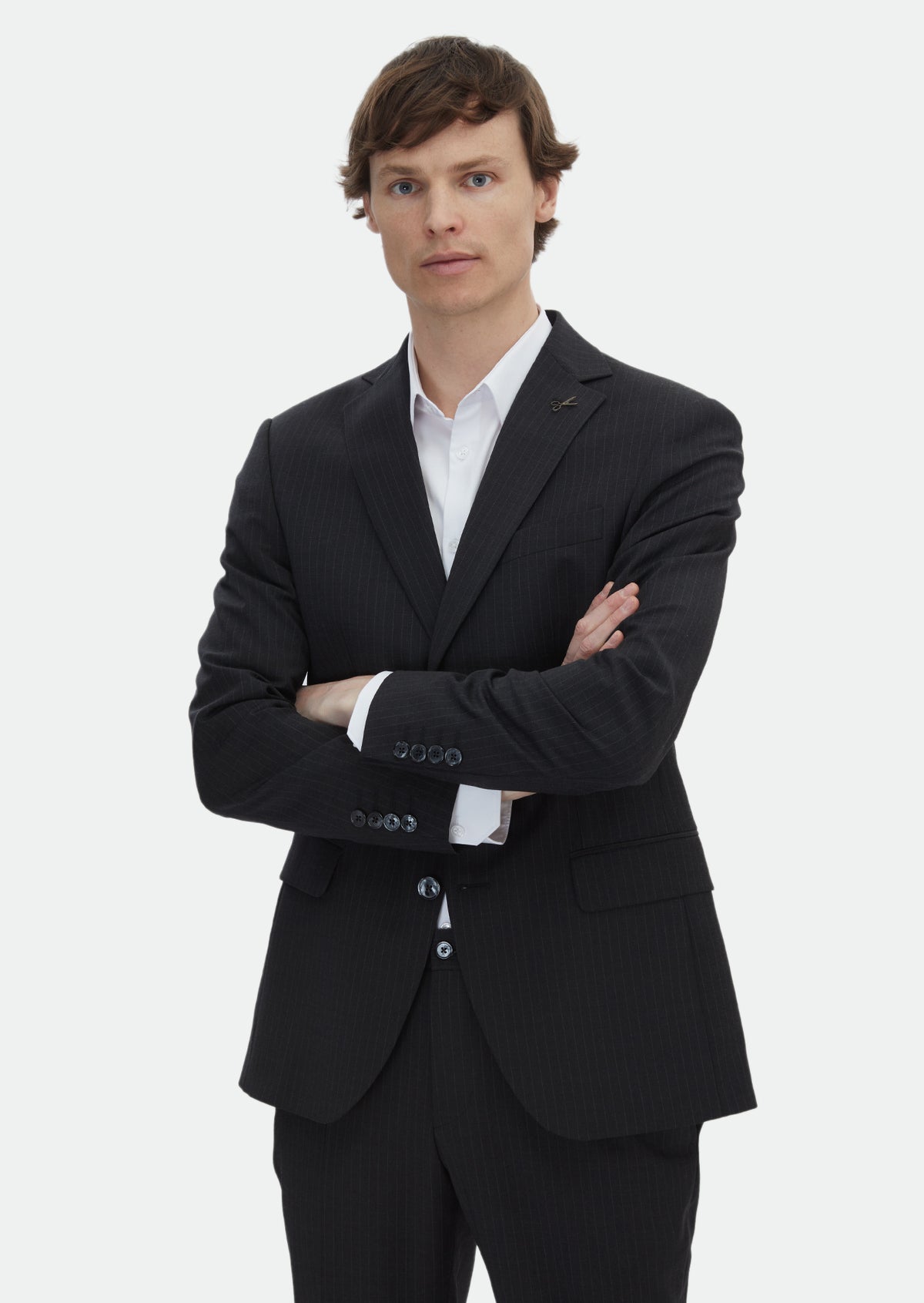 Antrasit Çizgili Modern Fit Yün Karışımlı Takım Elbise