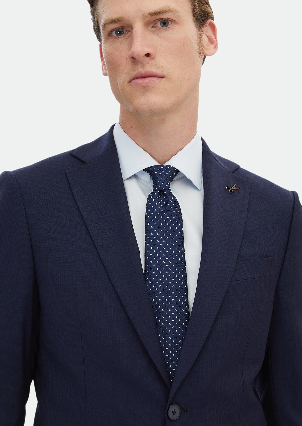 Lacivert Çizgili Modern Fit Yün Karışımlı Takım Elbise