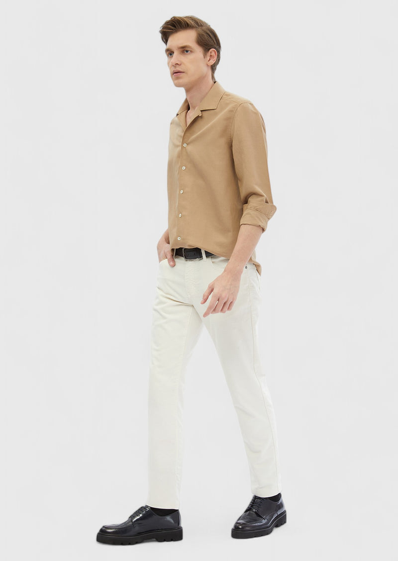 Deve Tüyü Düz Regular Fit Uzun Dokuma Casual Keten Karışımlı Gömlek