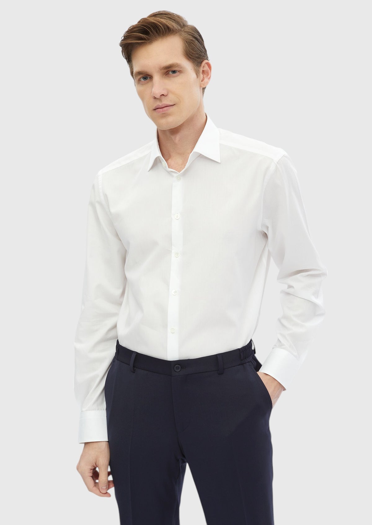 White Striped Regular Fit Long Weaving Classical 100% Cotton Shirt