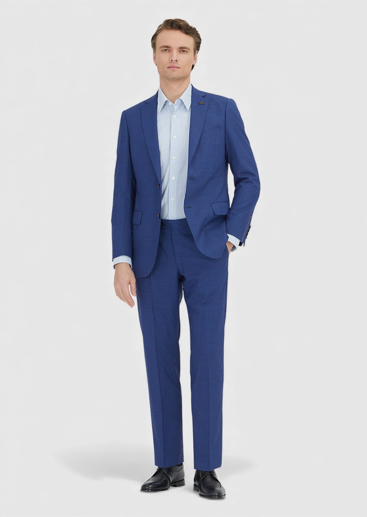 Lacivert Kareli Regular Fit %100 Yün Takım Elbise
