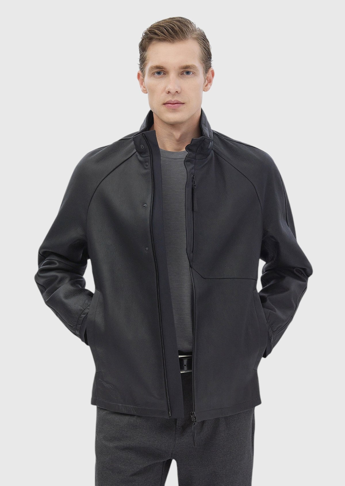 Siyah Regular Fit Dik Yaka Casual Süet Deri Mont