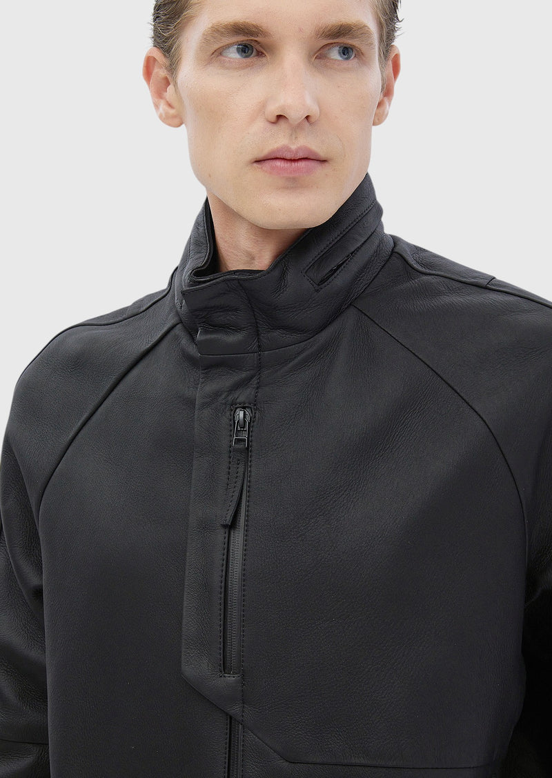 Siyah Regular Fit Dik Yaka Casual Süet Deri Mont