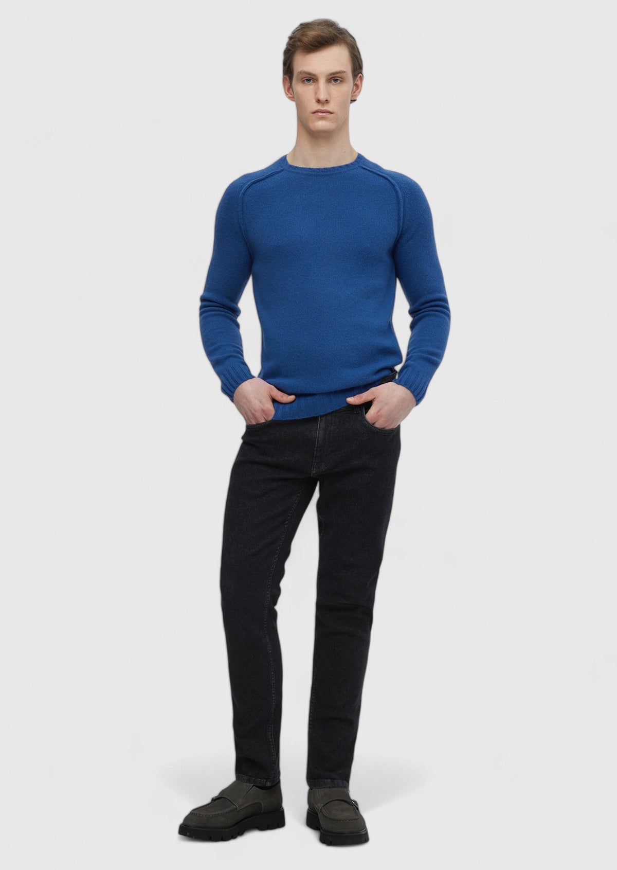 Siyah Düz Slim Fit Denim Pamuk Karışımlı Pantolon