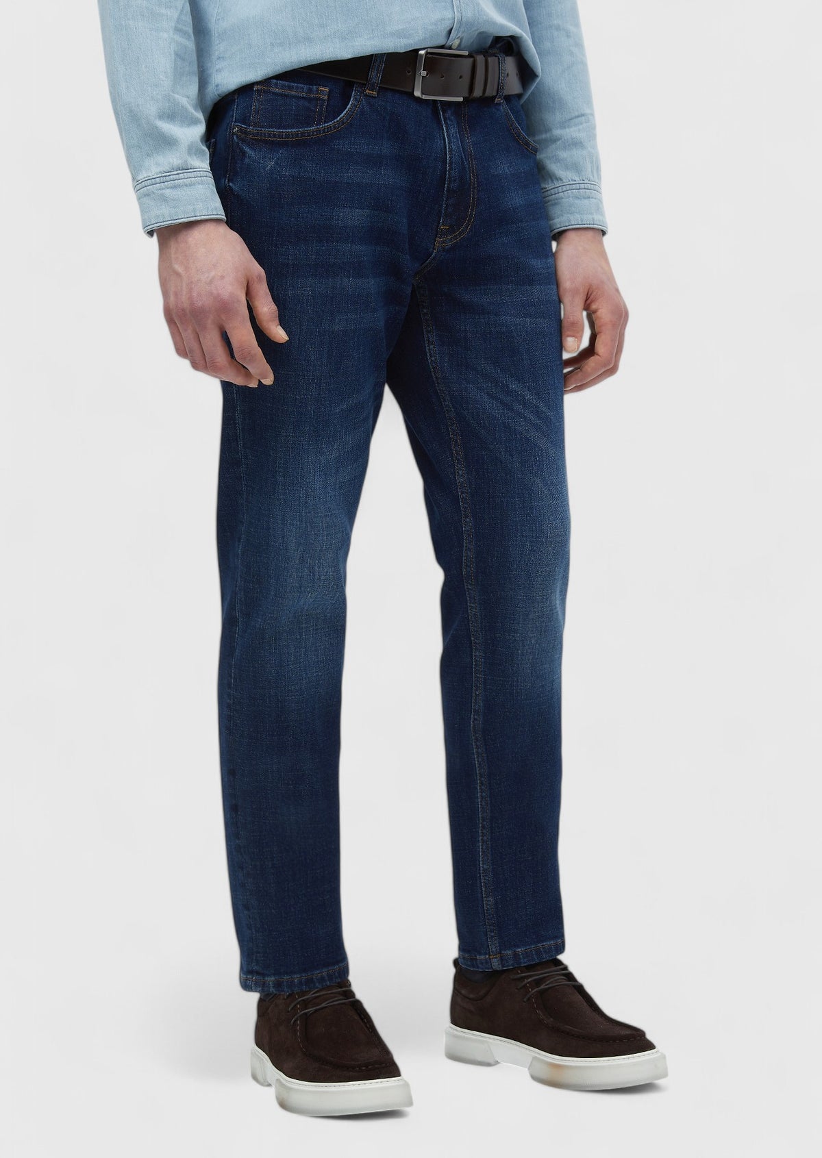 Lacivert Düz Slim Fit Denim Pamuk Karışımlı Pantolon