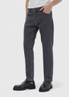 Koyu Gri Düz Slim Fit Denim İpek Karışımlı Pantolon