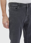 Koyu Gri Düz Slim Fit Denim İpek Karışımlı Pantolon