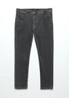 Koyu Gri Düz Slim Fit Denim İpek Karışımlı Pantolon