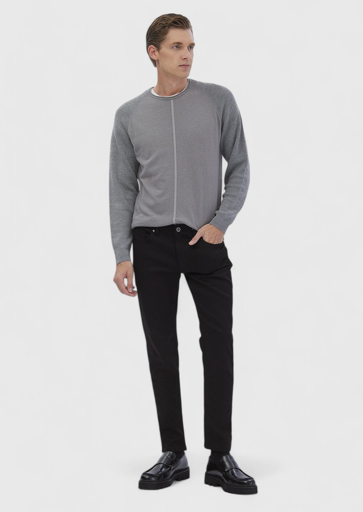 Siyah Düz Dokuma Slim Fit Casual Pamuk Karışımlı Pantolon