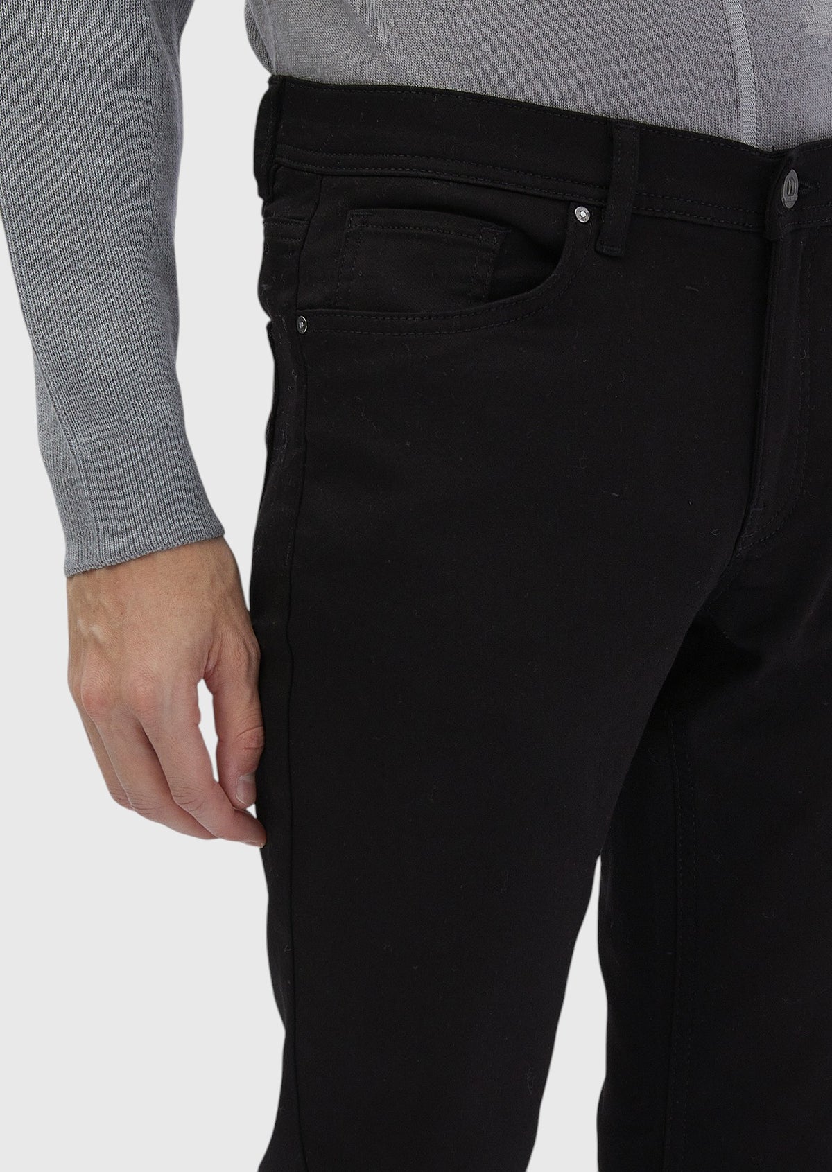 Siyah Düz Dokuma Slim Fit Casual Pamuk Karışımlı Pantolon