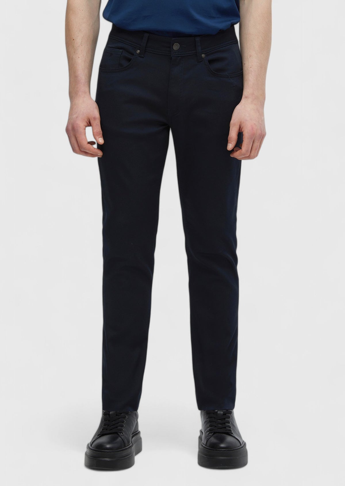 Lacivert Düz Dokuma Slim Fit Casual Pamuk Karışımlı Pantolon