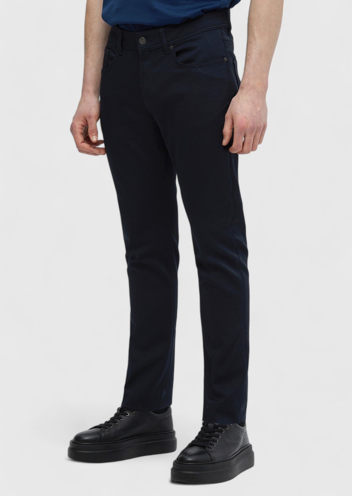Lacivert Düz Dokuma Slim Fit Casual Pamuk Karışımlı Pantolon