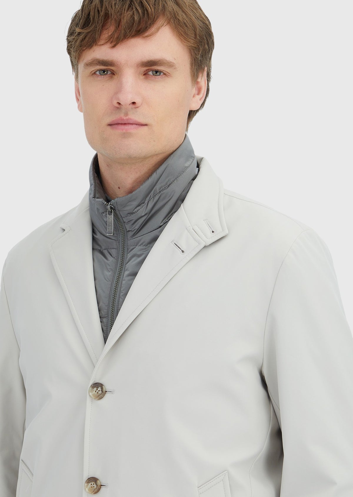 Ekru Regular Fit Kruvaze Yaka Casual Dokuma Pardösü