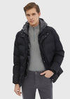 Siyah Regular Fit Kapüşonlu Dokuma Mont