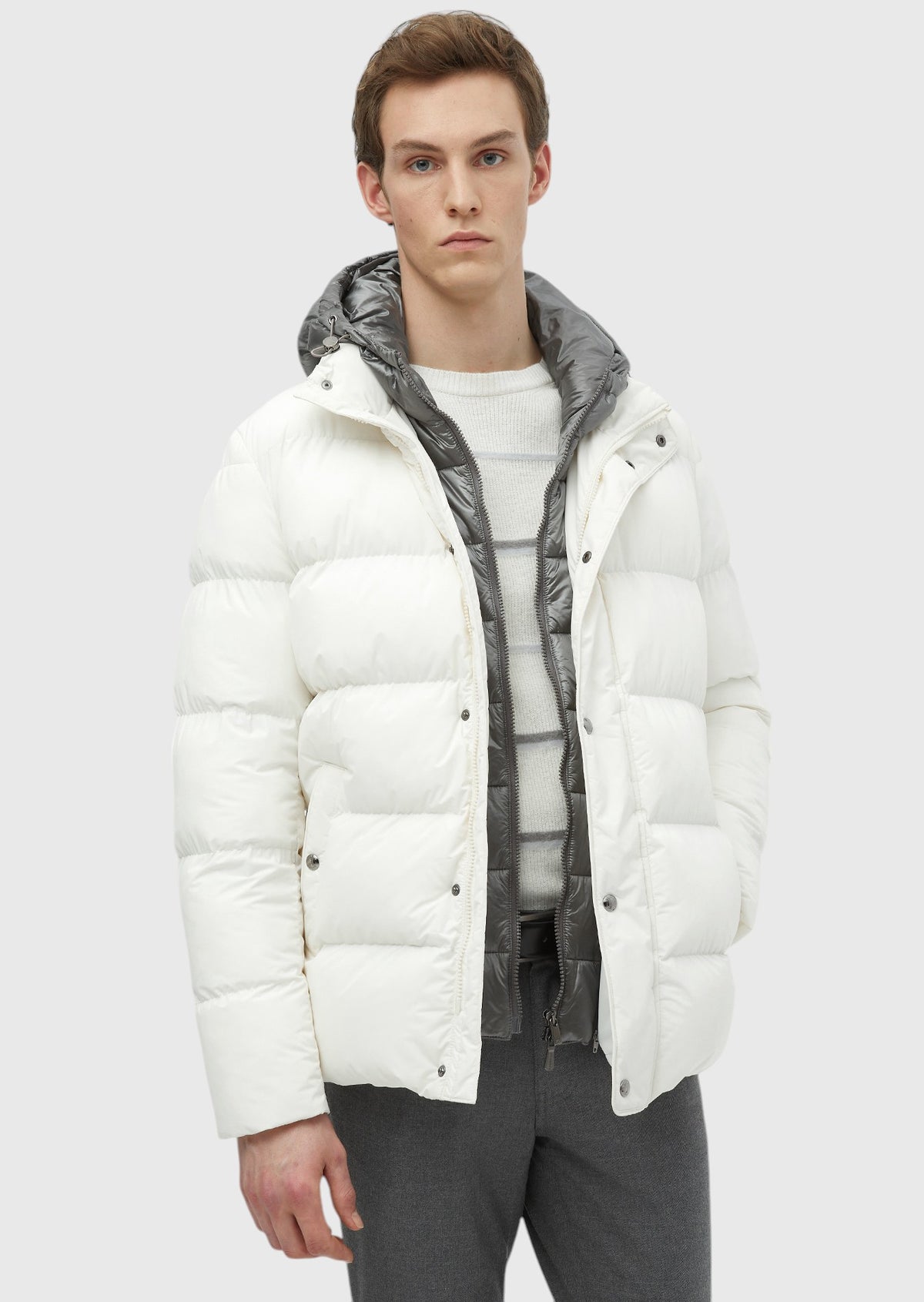 Ekru Regular Fit Kapüşonlu Dokuma Mont