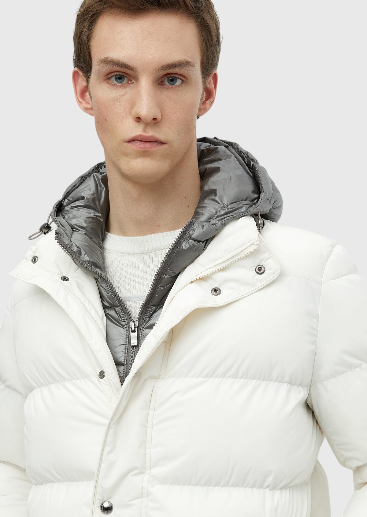 Ekru Regular Fit Kapüşonlu Casual Dokuma Mont