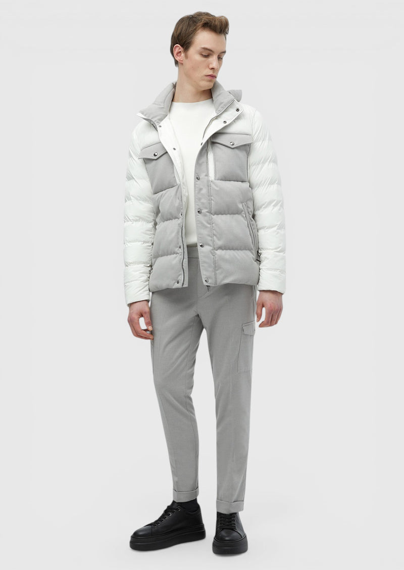 Beyaz Regular Fit Kapüşonlu Casual Dokuma Mont