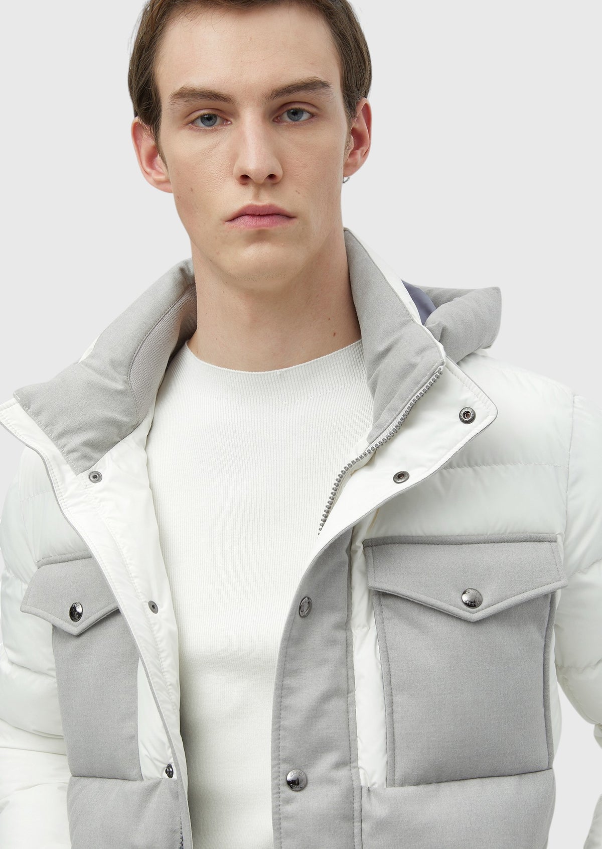 Beyaz Regular Fit Kapüşonlu Casual Dokuma Mont
