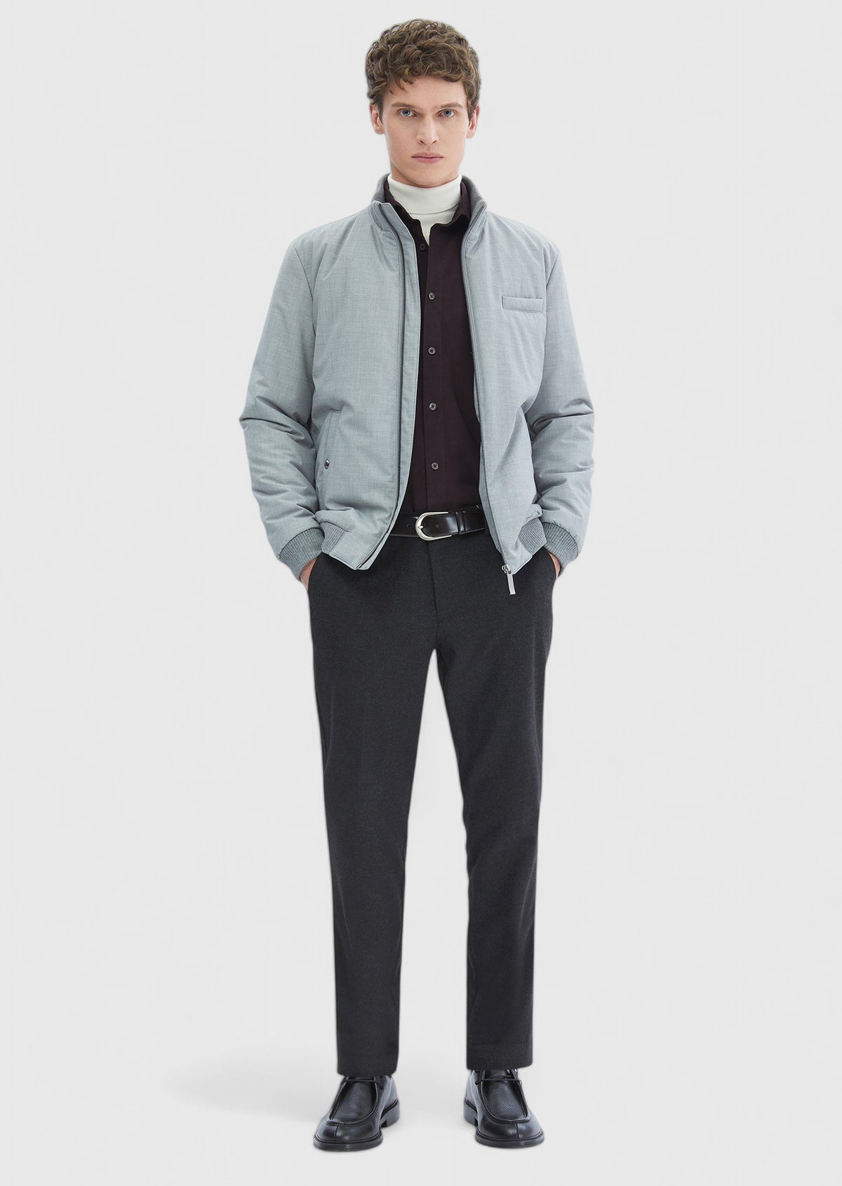 Gri Regular Fit Dik Yaka Casual Dokuma Mont