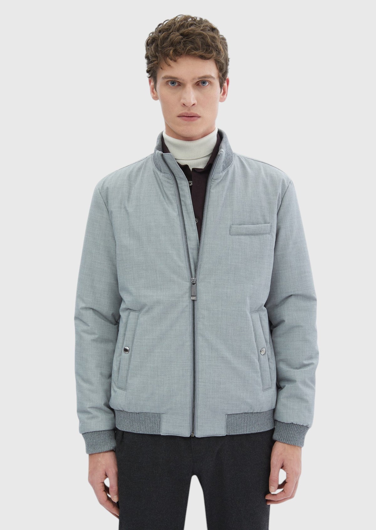 Gri Regular Fit Dik Yaka Casual Dokuma Mont