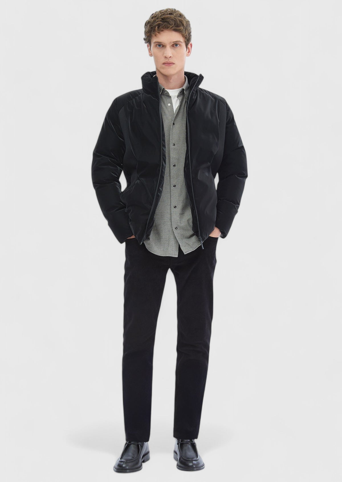 Siyah Regular Fit Dik Yaka Casual Dokuma Mont