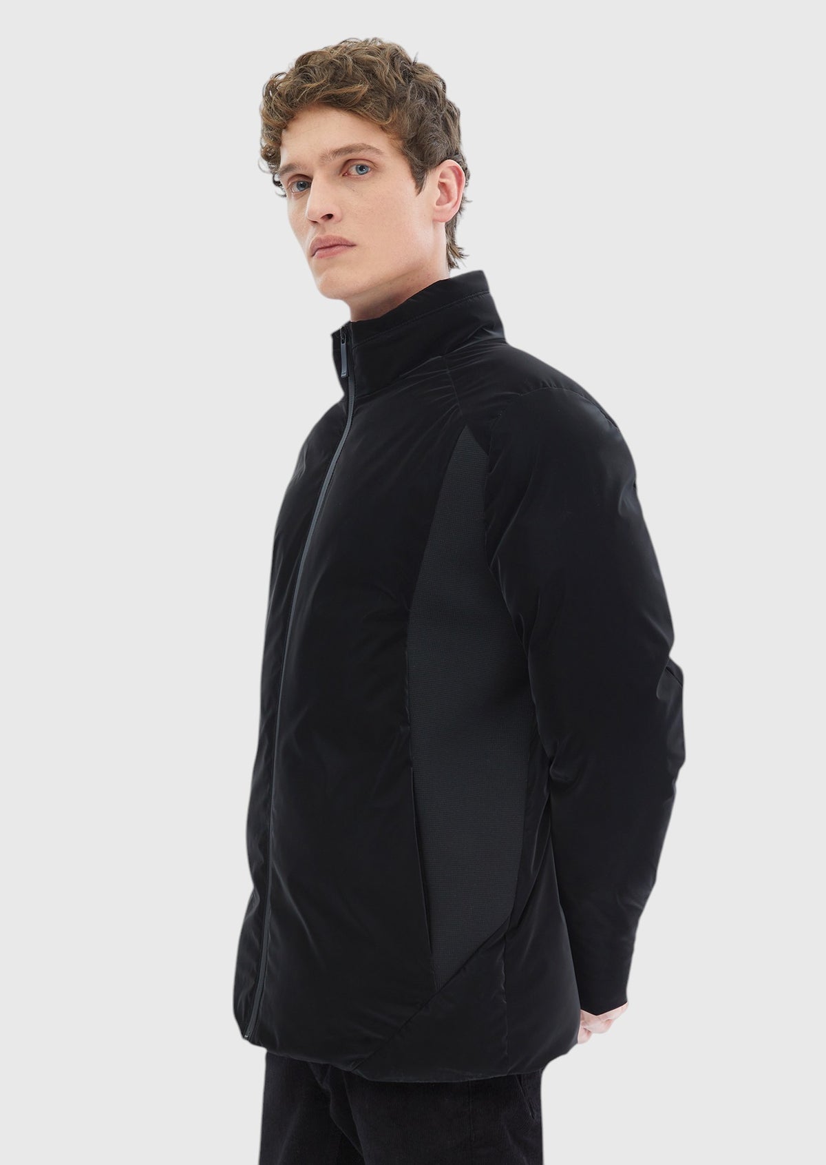 Siyah Regular Fit Dik Yaka Casual Dokuma Mont